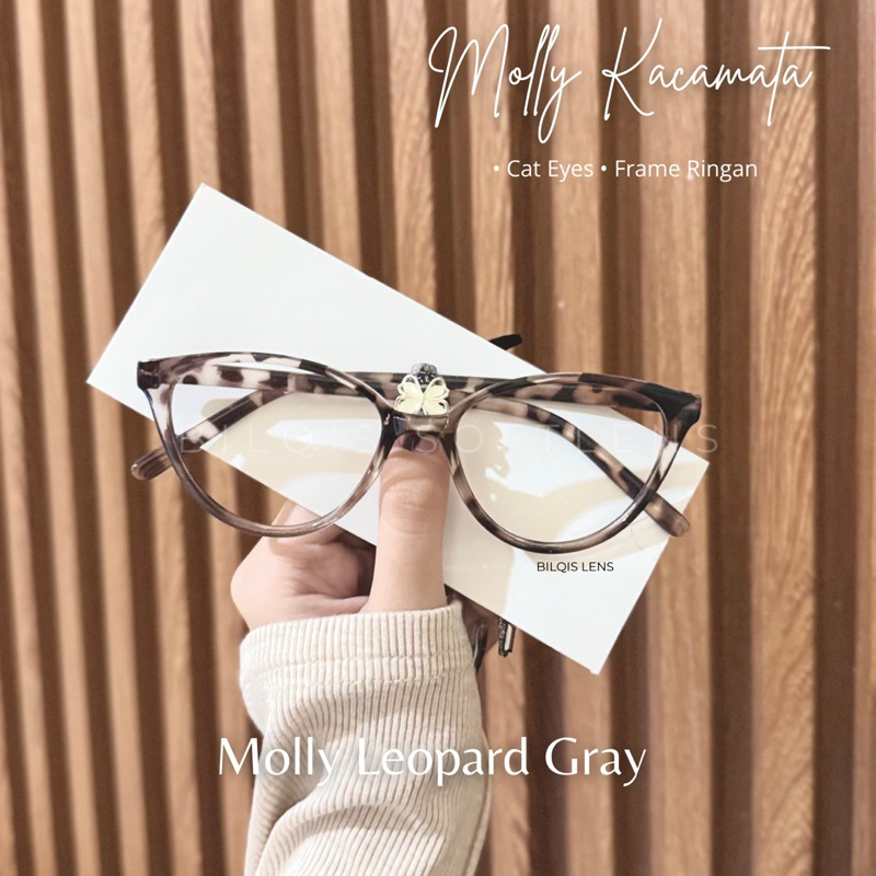 MOLLY Kacamata Frame Ringan Motif Leopard Gray / Black / Bening Kacamata Cat Eye Viral Eyewear [BILQ