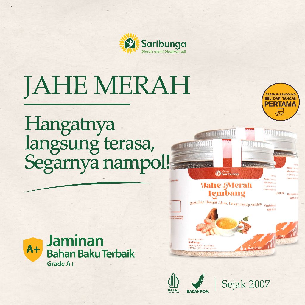 

(New) Jahe Merah Premium Grade A+ By SARIBUNGA - Hangatkan dan Segarkan Harimu - Oleh Oleh Lembang