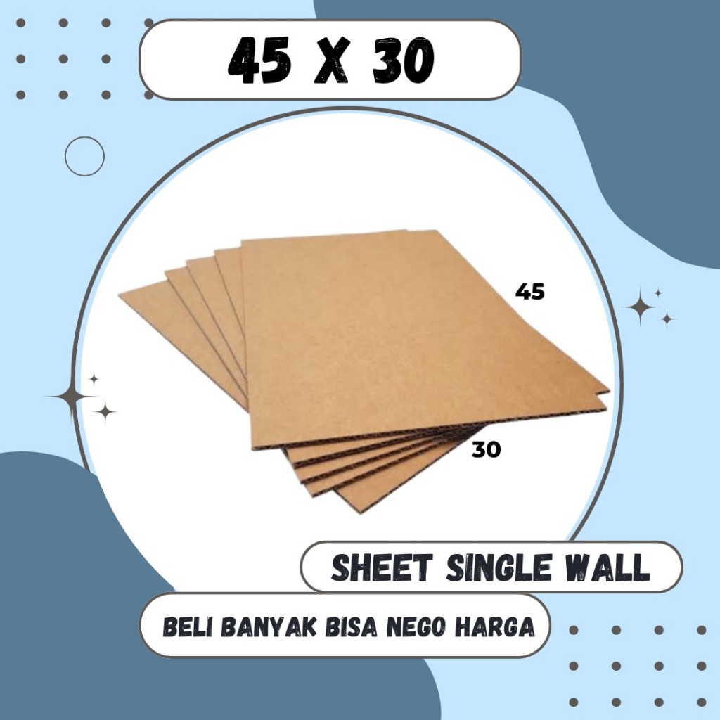 

Kardus Lembaran 45x30 / 45x20 / 45x10 Sheet Polos Single Wall Packing Karton Coklat Warna Packing