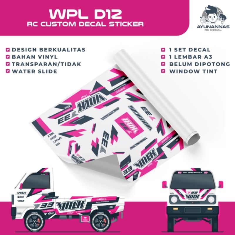 Decal Stiker RC WPL D12 skala 1:10 volk racing livery