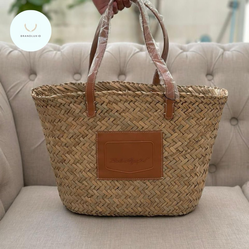Karl tote rattan bag with tag and db Tan
