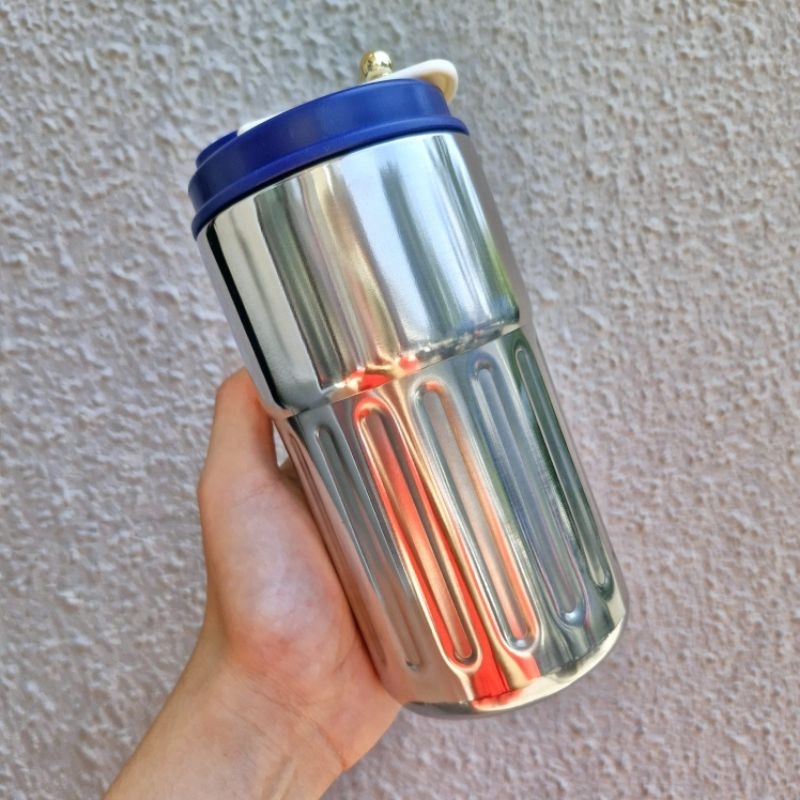 SAM tumbler LED suhu 450ml gelas kopi termos tahan panas dingin botol minum tutup lock gold tts53