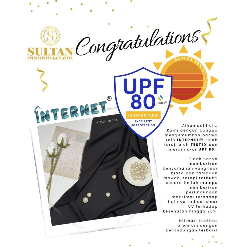 KAIN ABAYA SULTAN POLOS INTERNET ANTI UV COOLSOFT UPF 80 - KAIN GLOSSY (harga per 50cm)