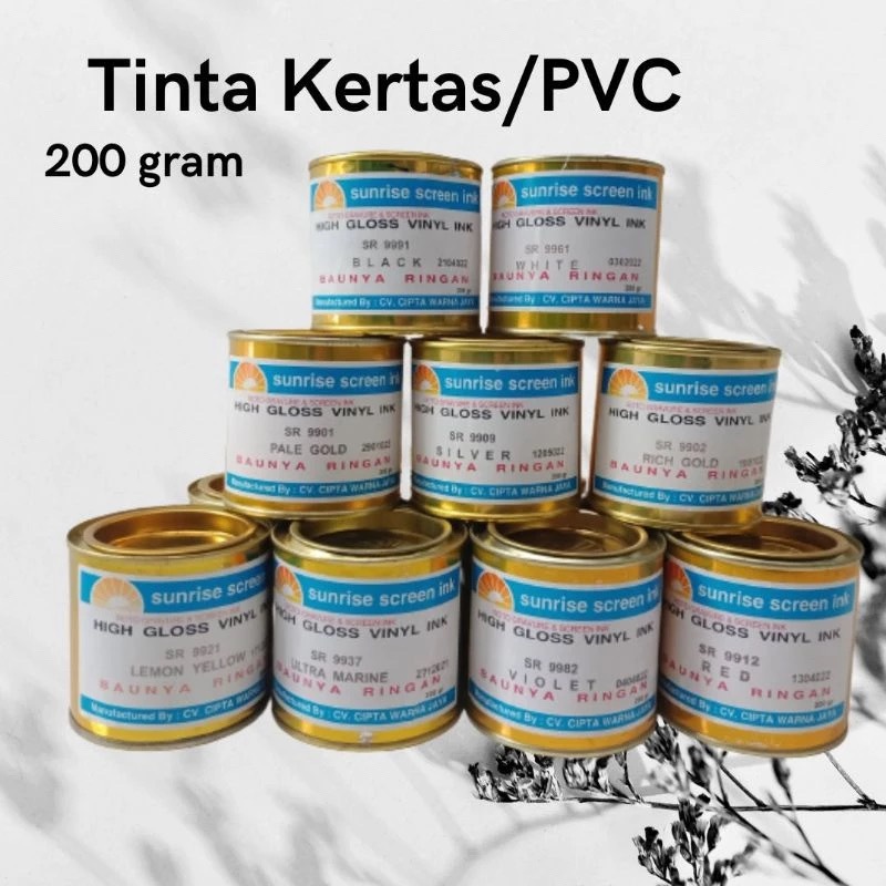 

CAT SUNRISE 200gr Tinta Sablon Kertas Semua Warna Kemasan Kaleng PVC Ink Cairan Pewarna High Gloss Paint Vinyl Ink Mika Paper Murah Malang Jatim