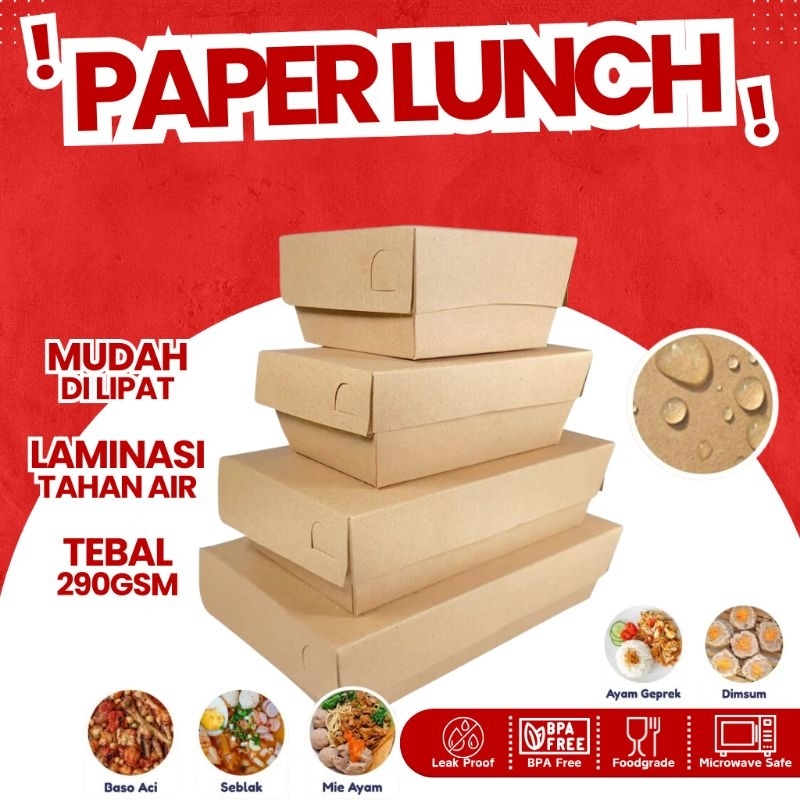 Lunch Box Paper Kraft Coklat Laminasi Kotak Nasi Coklat Ukuran s/m/l Tebal 290gsm