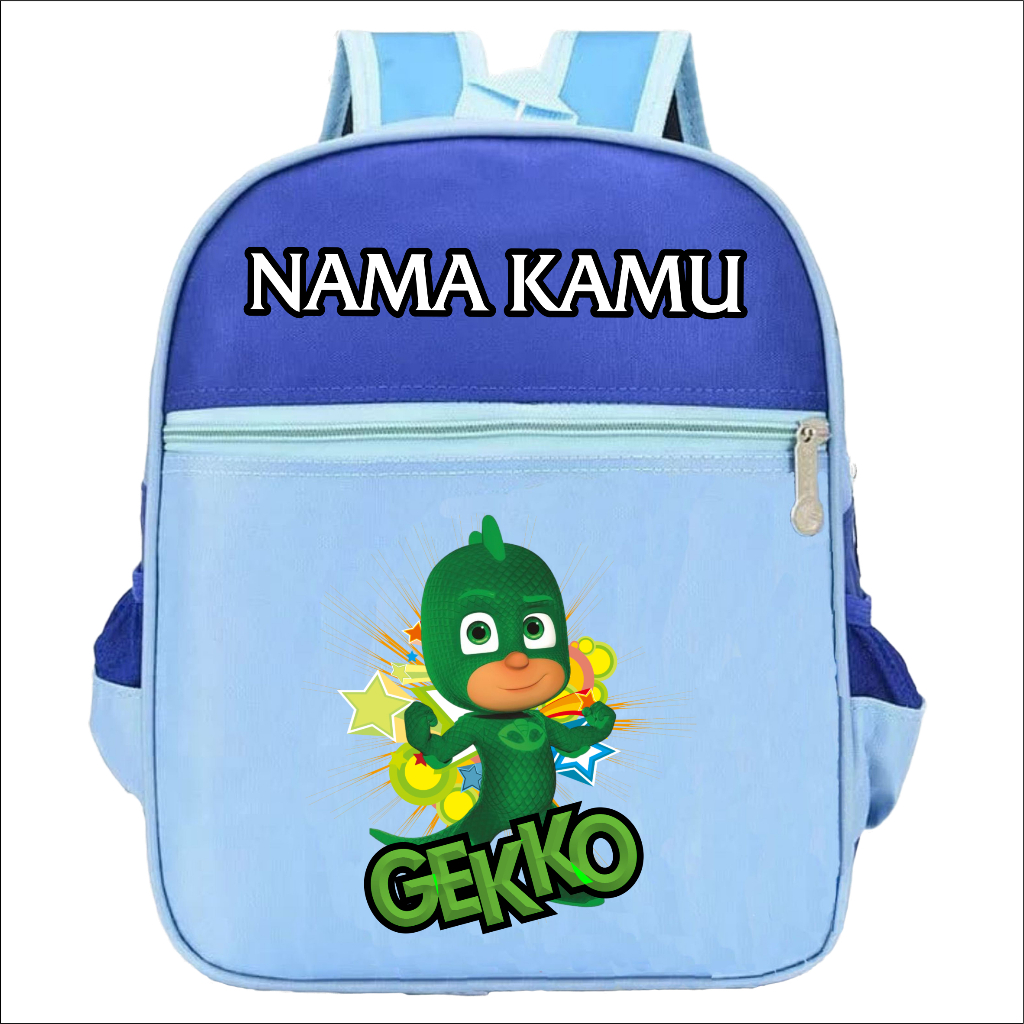 Tas Ransel Anak Sekolah TK SD PAUD Motif PJ MAKS GEKKO  Premium Sablon DTF