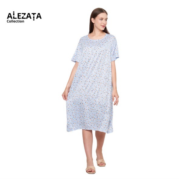 Sky Bloom Daster | Home Dress | Daster Midi Biru Langit | Pakaian Wanita | Baju Tidur -AlezataCollec