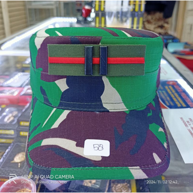 topi pdl loreng + pangkat lettu logam