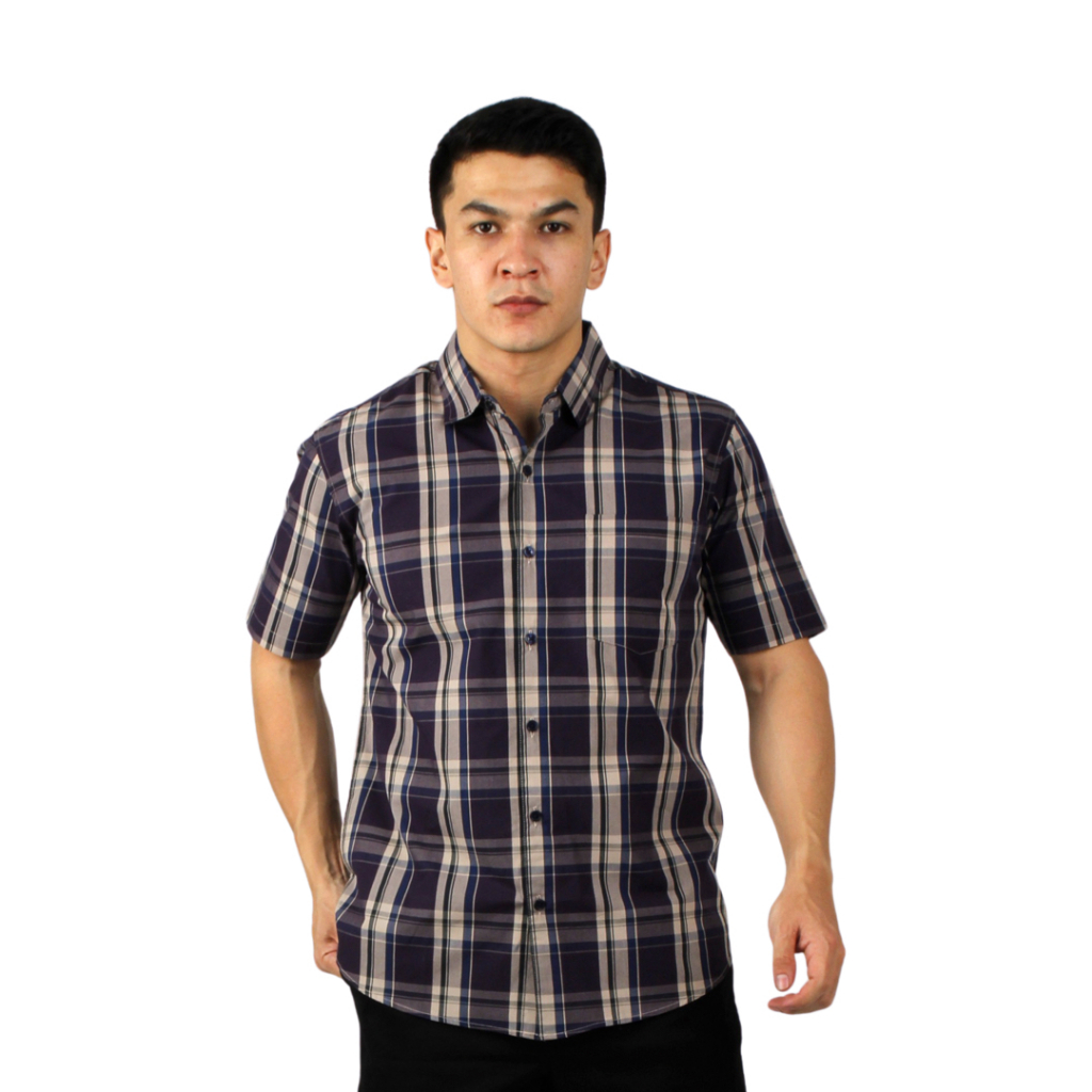 Redcliff Kemeja Pria Kotak - Kotak Pendek Ungu 6BK004602