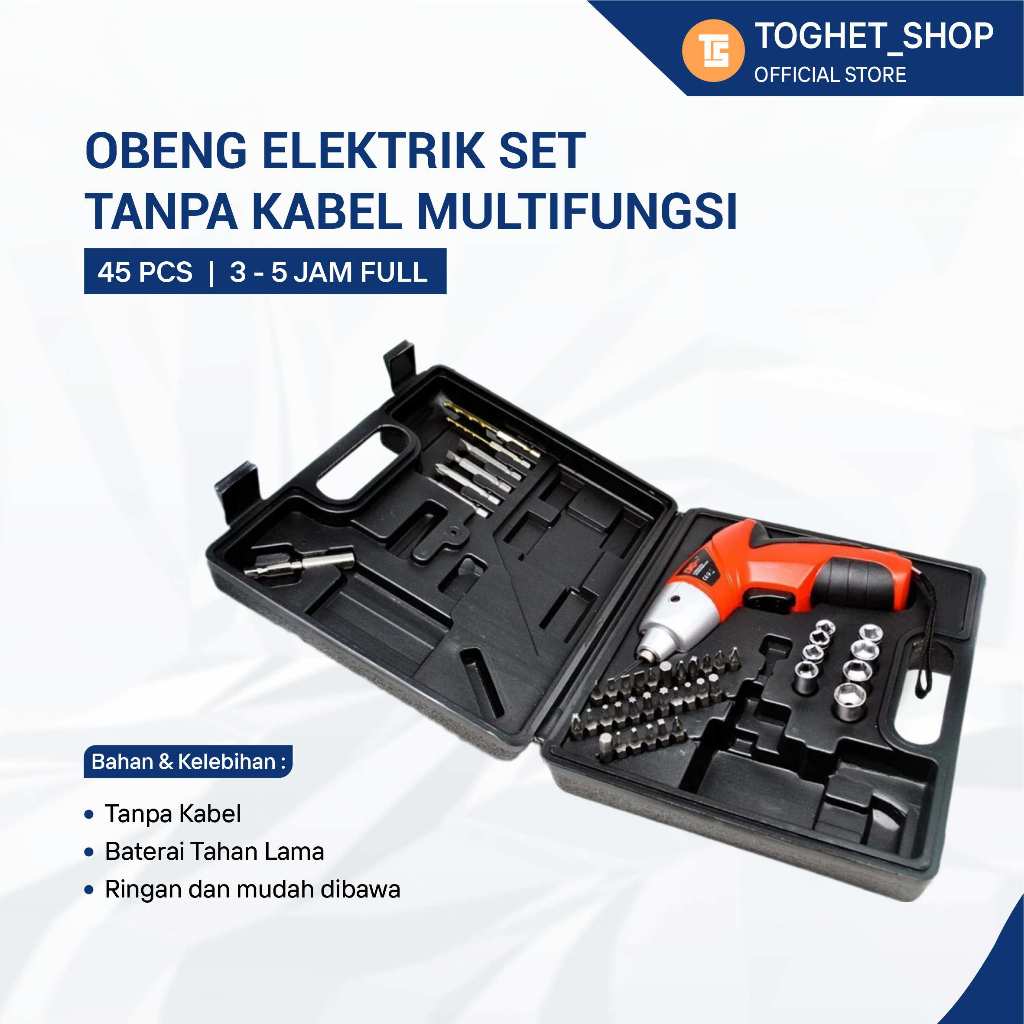 Obeng Elektrik Set Tanpa Kabel Multifungsi 45 PCS Alat Bor Kayu Tembok Besi Alat Reparasi 3 - 5 Jam 