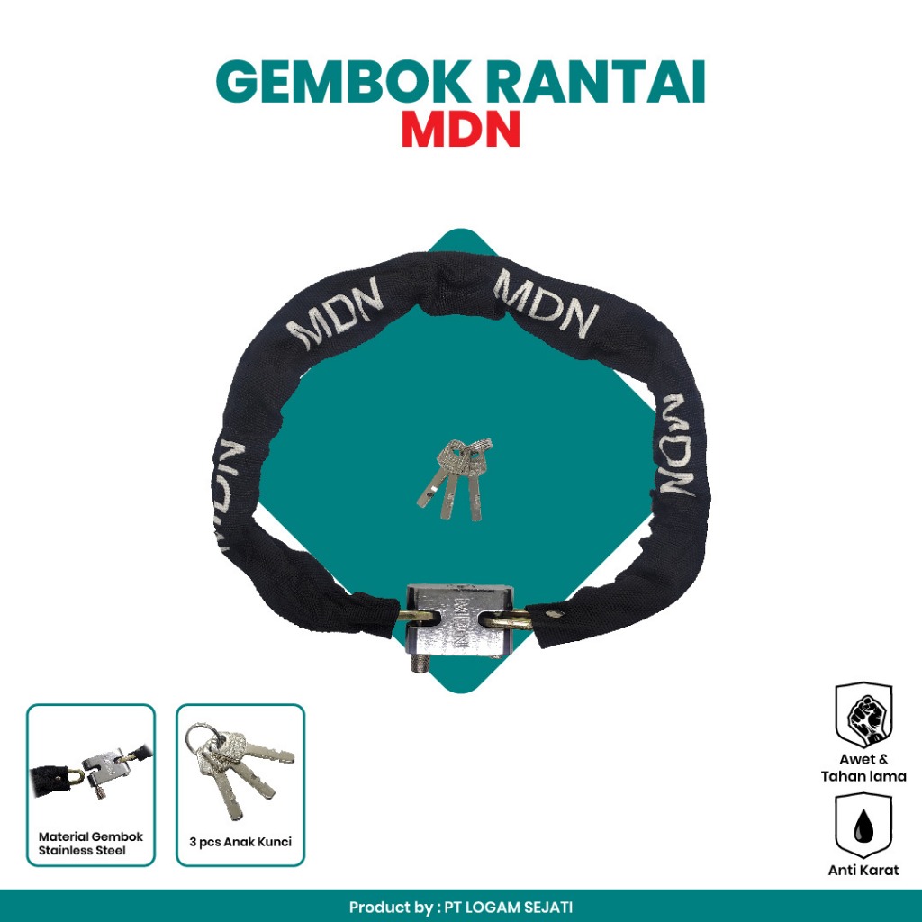 Gembok Rantai Motor Anti Maling MDN 100CM Gembok Rantai Baja Anti Karat & Kuat