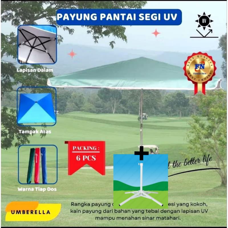 FOURPOD + PAYUNG SEGI UV 180CM Payung Pantai SEGI POLOS anti UV 180CM/ Payung Cafe / Payung Tenda Pa