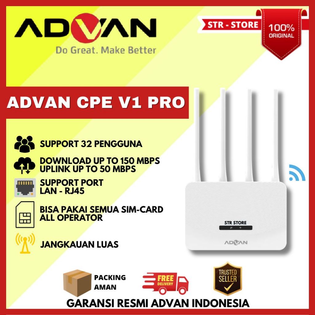 ADVAN CPE V1 PRO MODEM + WIFI + ROUTER 4G LTE UPLOAD 150 MBPS UNLOCK SIM CARD ALL OPERATOR
