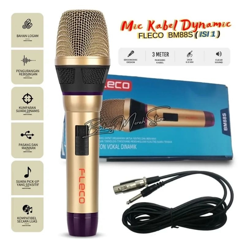 Fleco Mic Kabel Karaoke Microphone Suara Bagus