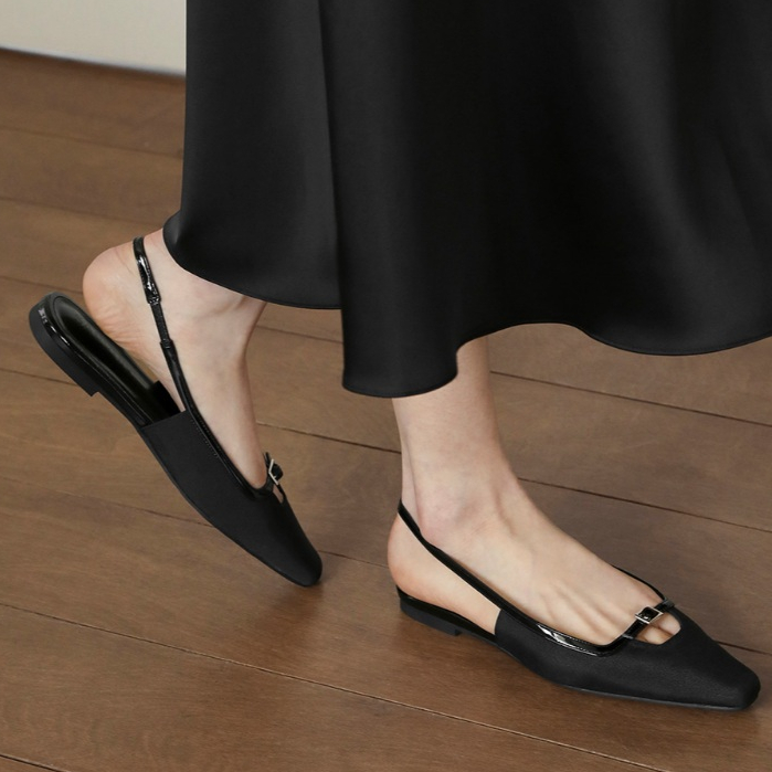 SAPPUN Vivian Square Slingback Flats (1cm) | SAPPUN