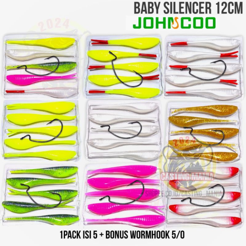 Softlure BABY SILENCER 12CM Original Johncoo Bonus 1 Kail Wormhook 5/0 Umpan Casting Toman