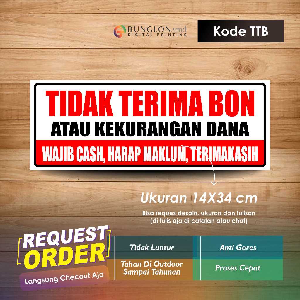 

STIKER TIDAK TERIMA BON ATAU KEKURANGAN DANA + LAMINASI KODE TTB MERAH