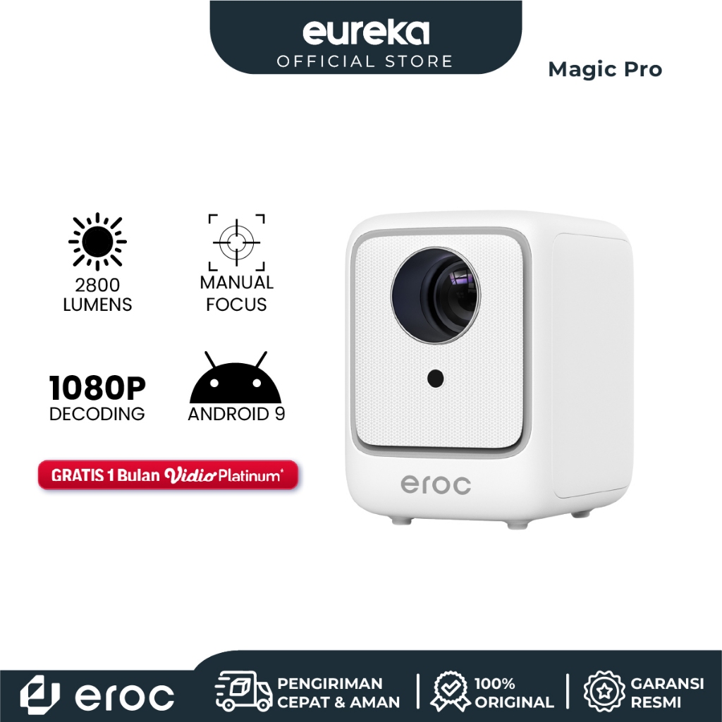 Eroc MAGIC PRO Mini Projector Full HD Decoding 2800 Lumens Android IOS Cast Netflix Compatible