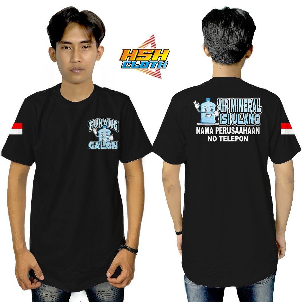 Baju Kaos Distro Tukang GALON AIR MENERAL ISI ULANG gratis nama perusahaan dan NO hp Bisa Custom - H