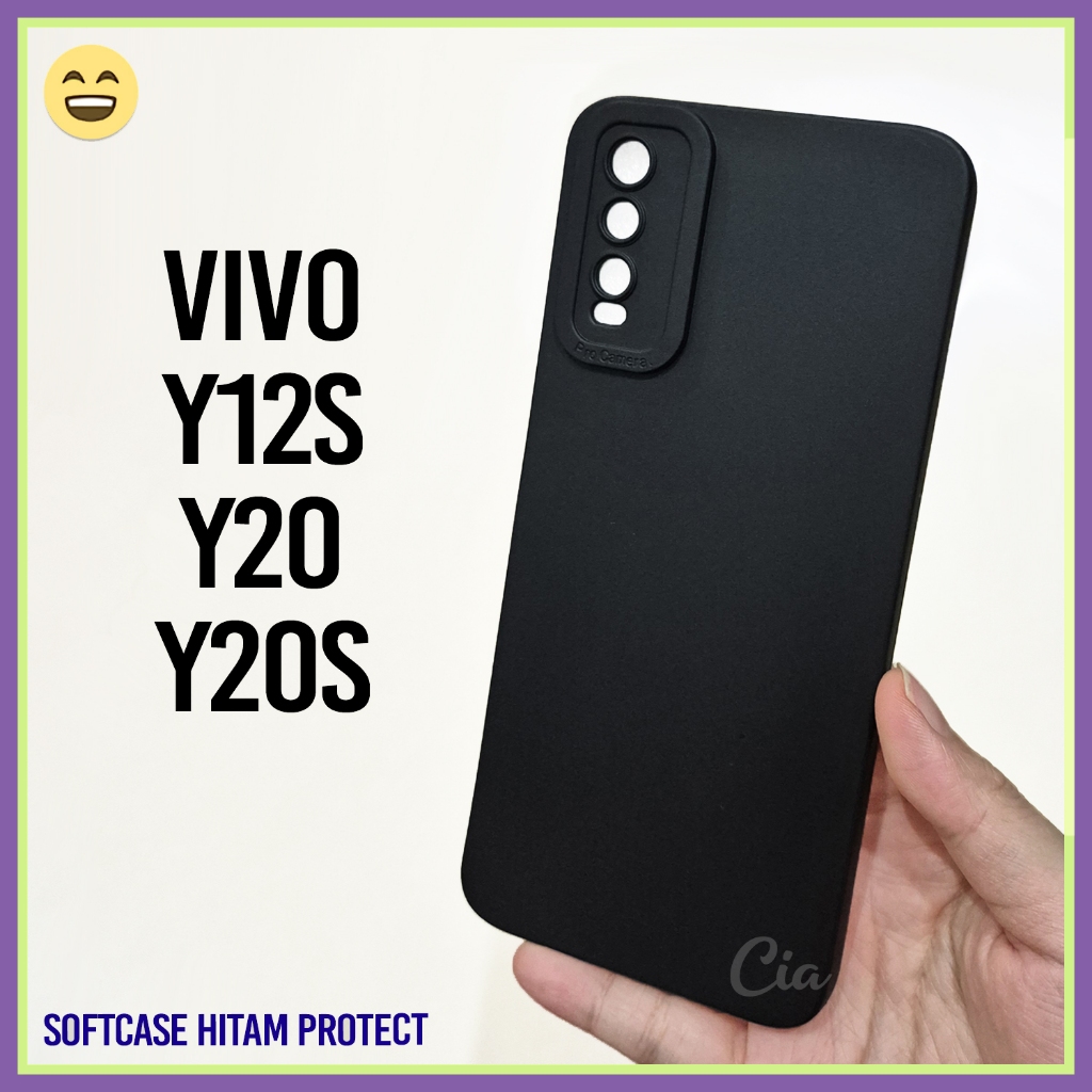 Case Hitam Protect Vivo Y20 Y20s Y12s Softcase Black Protection Camera Lentur Polos Silikon Pelindun