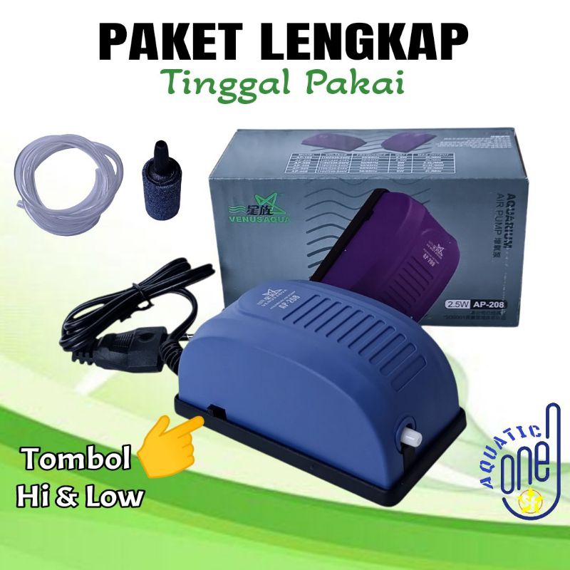 PAKET LENGKAP VENUS AQUA AP-208  : Full set aerator 1 satu lubang airpump komplit full set aquarium 