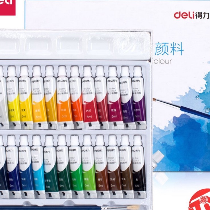 

Terbaru Cat Air Deli Water Colour 24 Warna 24 x 5 ml Bonus Kuas Palet