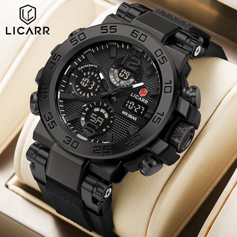 TERMURAH LICARR Jam Tangan Pria Olahraga Analog Digital Santai Anti Air Kuarsa Multifungsi Jam