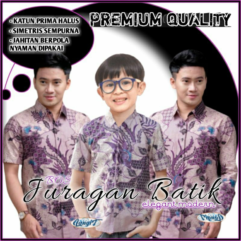 Batik Couple Ayah Dan Anak - Kemeja Batik Couple Ayah Anak Laki-laki - Batik Anak Cowok Warna Ungu