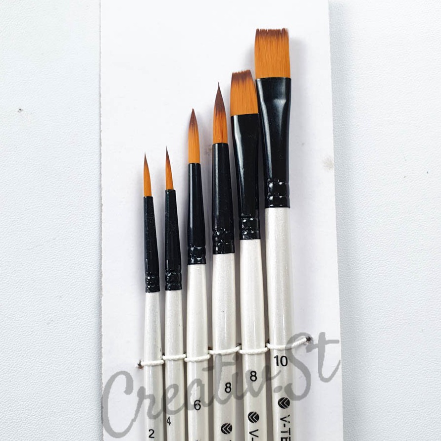 HJ6 VTEC Vtec Kuas Lukis Set A411 Round  Flat 6 Brush Art Brush Set