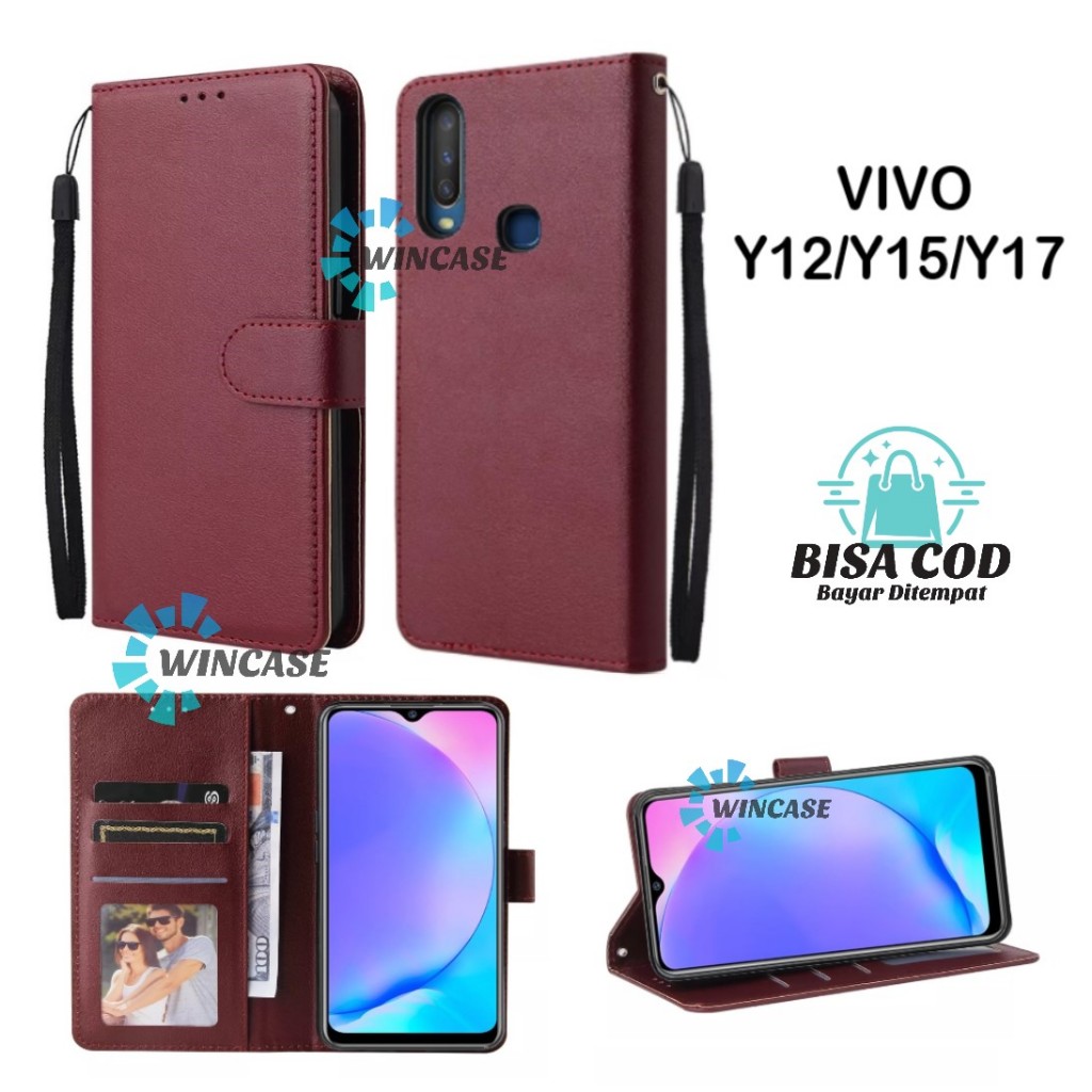 Flip Case VIVO Y12 / Y15 / Y17 Leather Flip Cover Case Kulit - Casing Dompet Flip Case  Leather