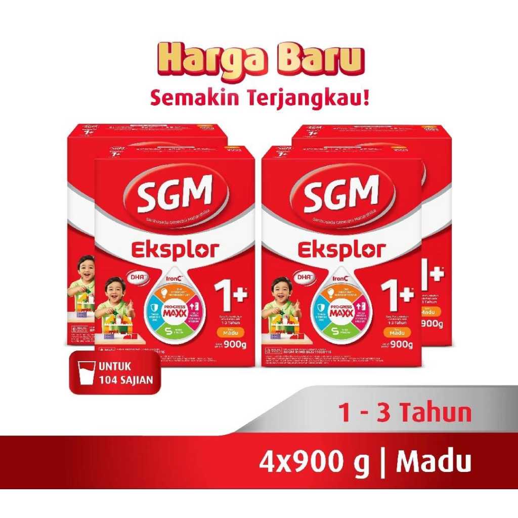 SGM Eksplor 1+ dengan IronC Susu Pertumbuhan Rasa Madu/Vanilla 900GR x 4 Dus