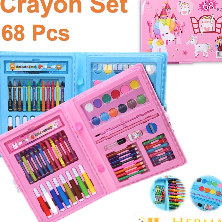 

Top HC Drawing Set 68Pcs Oil Pastel Crayon 68 IN 1 Set Krayon Mewarnai dan Melukis Lengkap dengan Cat Air Alat Mewarnai Anak Anak Bentuk Koper