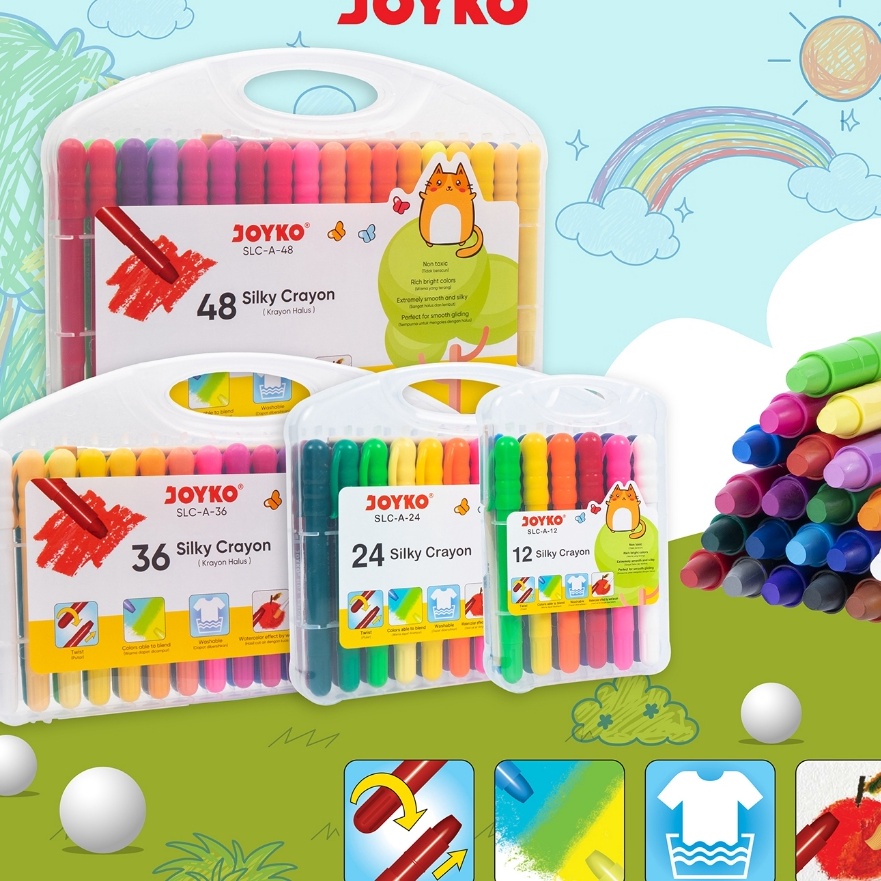 

KP8 Joyko Twist Crayon 12 24 36 48 Colours Silky Oil Pastel Krayon Joyko 12 24 36 48 Warna Halus Putar SLCA