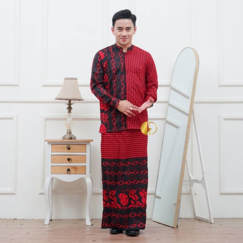 SET CELANA SARUNG DAN KEMEJA KOKO BATIK SETELAN SARCEL PRIA DEWASA