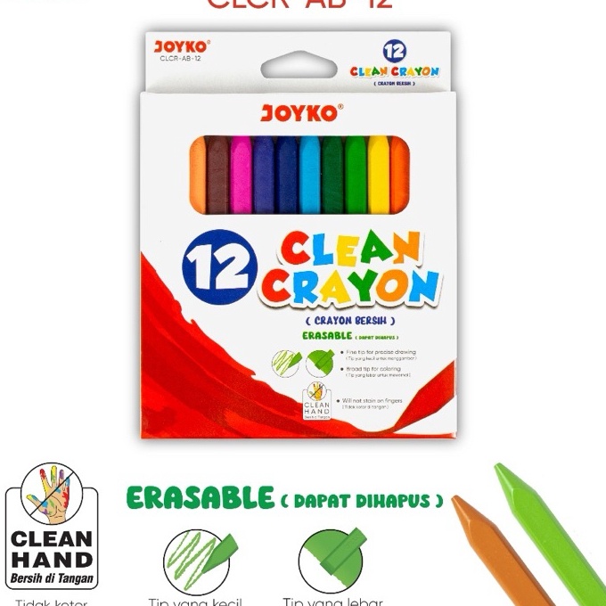 

Terbaik KRAYON BERSIH DAPAT DI HAPUS CLEAN CRAYON ERASABLE JOYKO 12 WARNA