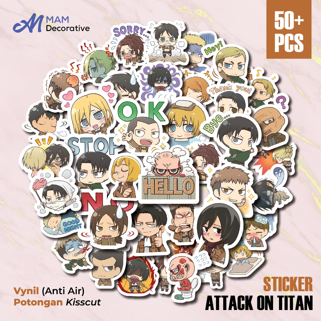 

50 PCS STIKER ATTACK ON TITAN Shingeki No Kyojin | Vinyl Waterproof | Stiker Helm Casing HP