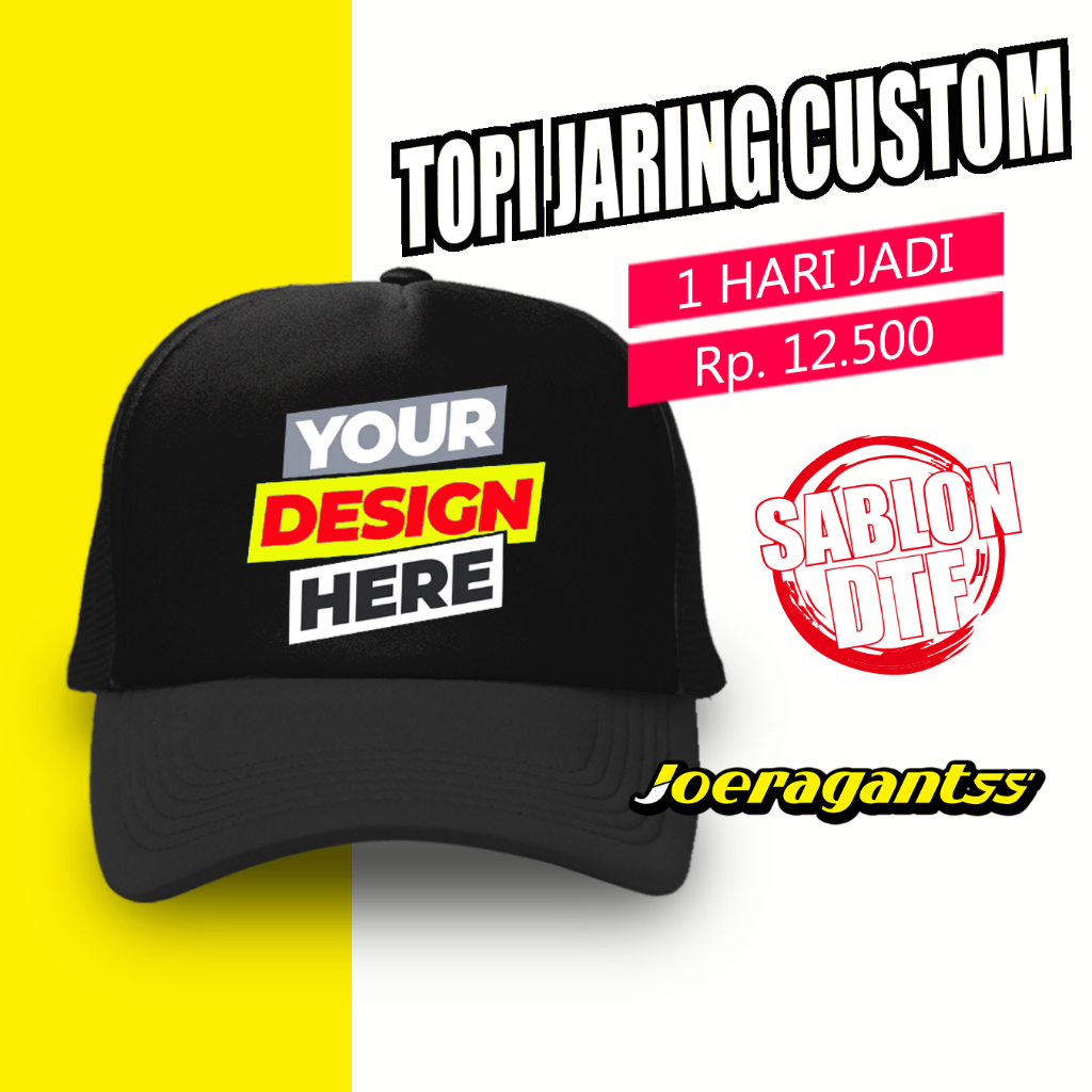 Topi Jaring Trucker CUSTOM NAMA TULISAN GAMBAR LOGO SABLON SATUAN ECERAN GROSIR