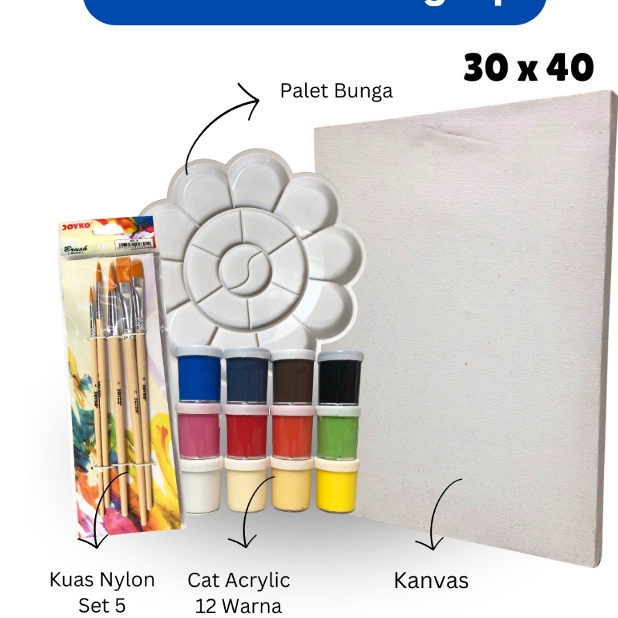 

HJ6 Melukis Lengkap Set Lukis PerlengkapanSet 4 in 1 Set Kanvas 3 x 4 cm Kuas Palet Cat Acrylic isi 12 ML Set ART ASIA