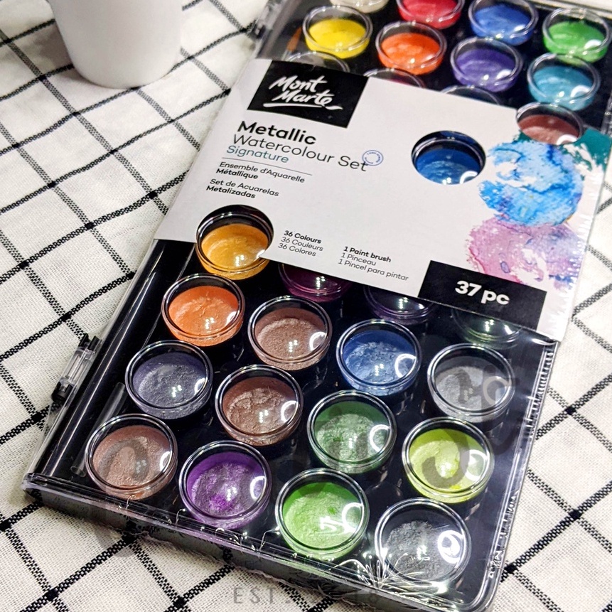 

HJ6 MONT MARTE Snature Metallic Watercolor Cake 37 Color Cat Air Padat Metalik