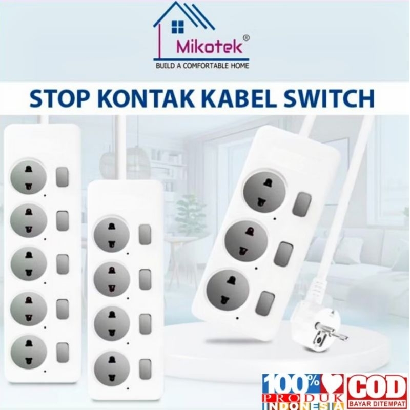 Stop Kontak Kabel Mikotek + Saklar Masing" Lubang MT-8346 - StopKontak Kabel Mikotek