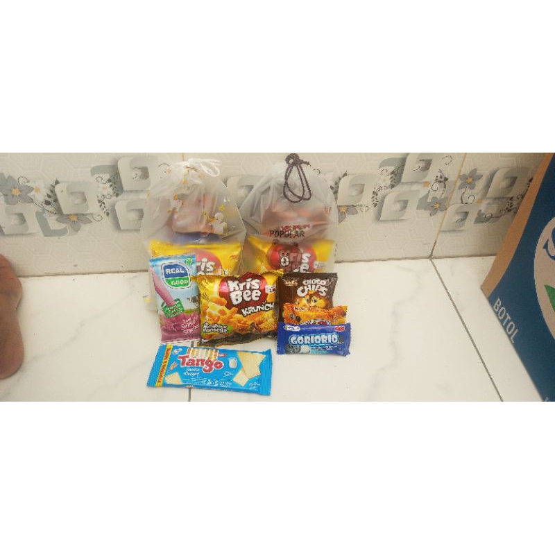 

hampers Snack ultah anak Pouch Serut BK/ bingkisan Snack Ulang Tahun