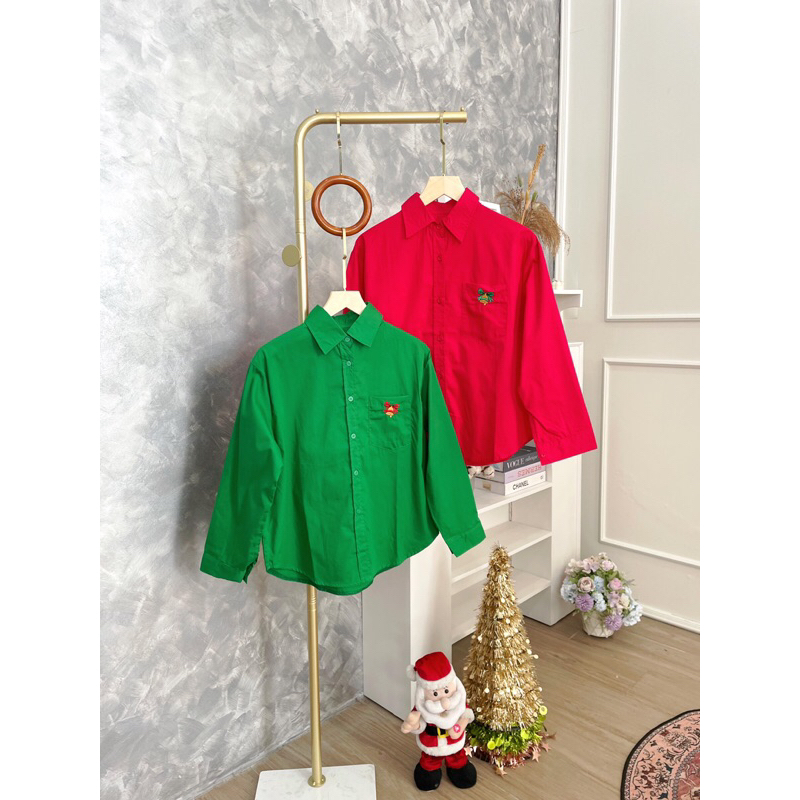 #82317 (REAL PIC) (BISA COD) Christmas Bell Oversized Shirt / KEMEJA WANITA EDISI NATAL / KEMEJA MER