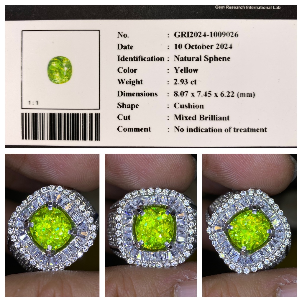 Natural 2.93ct rainbow sphene brutal luster memo gri