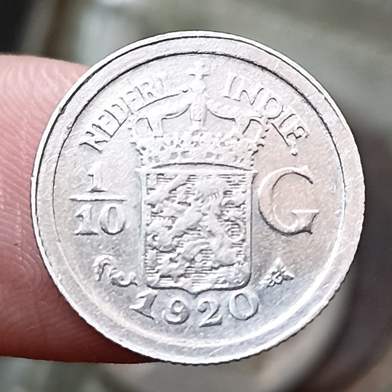 Koin Kuno Perak (Silver) Netherlands East Indies / Indonesia 1/10 Gulden Tahun 1920