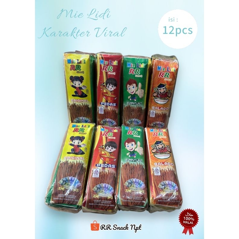 

MIE LIDI KARAKTER LUCU RR SNACK VIRAL 1 PAK ISI 12 PCS