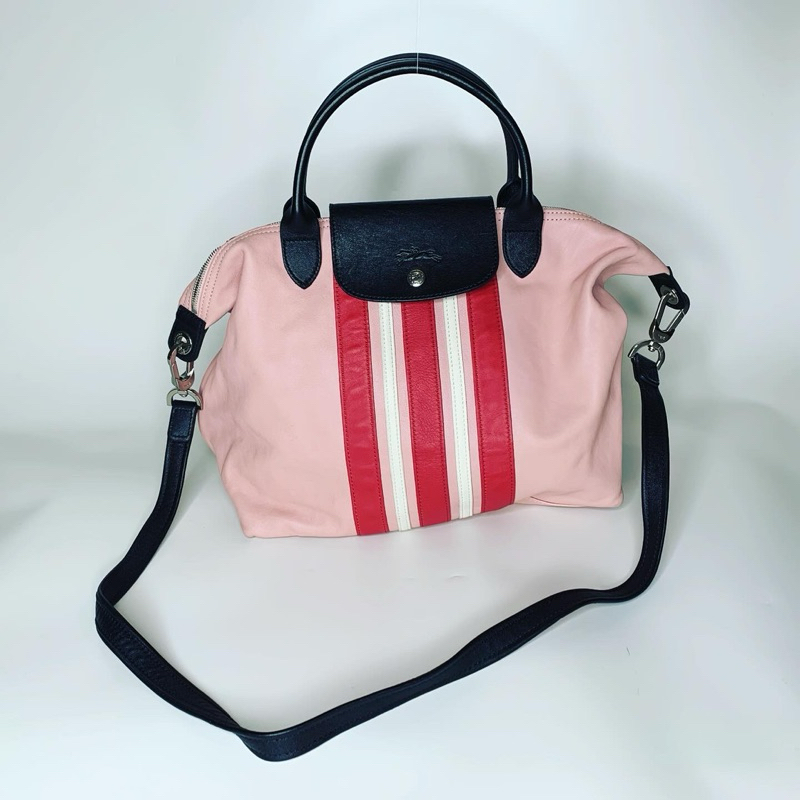 Preloved LC Le Pliage Cuir Pink Striped