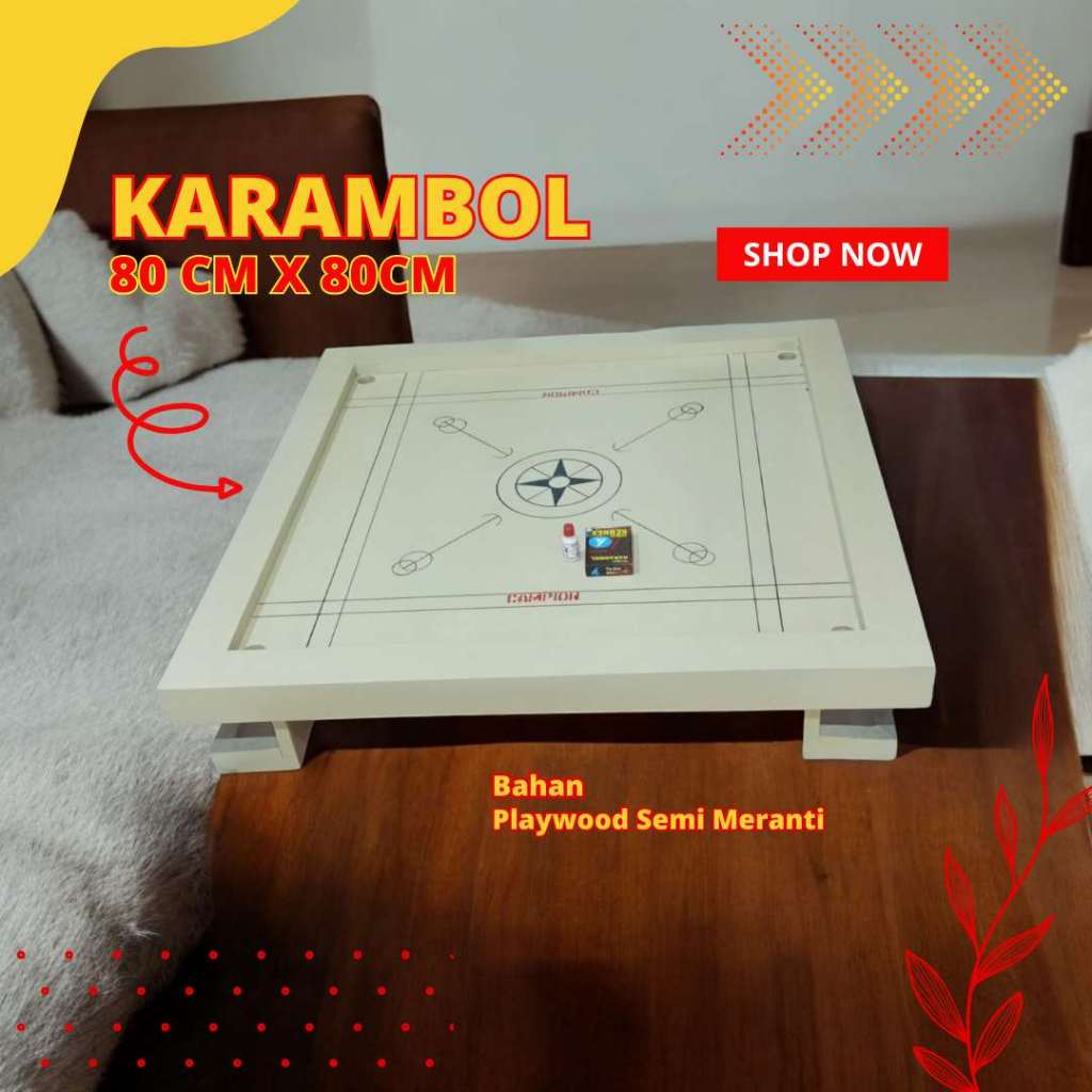 Meja Karambol Sultan Bahan Playwood Meranti Lis Kayu Jati Premium Ukuran 80cm X 80cm - PL80.2