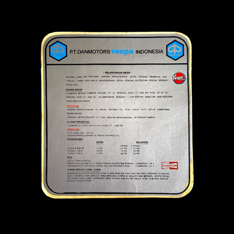 Stiker Sticker Air Running In Box Laci NOS Vespa PS STRADA EXCLUSIVE EXCEL150 EXCEL200