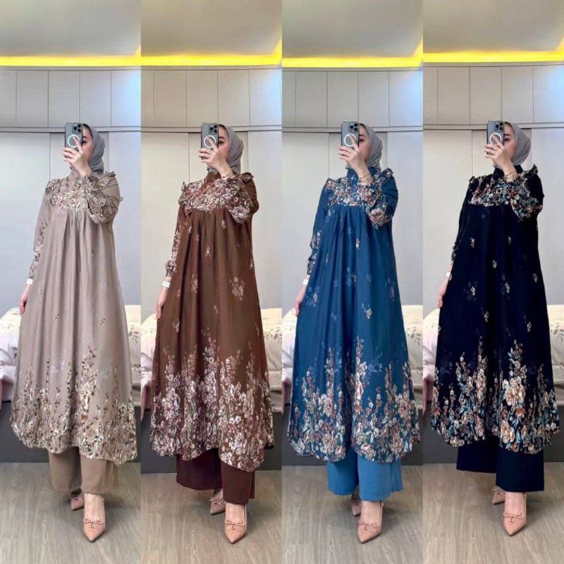 SETELAN TUNIK KAYLA RAYON DIAMOND ORI CELANA CRINKLE AIRFLOW PREMIUM SEMI JUMBO TERBARU