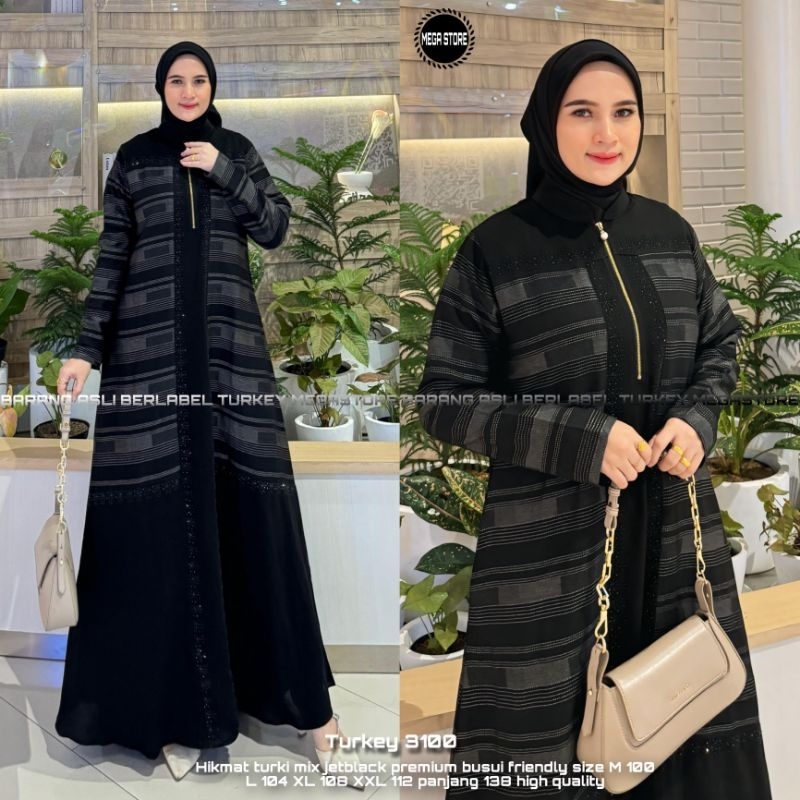 TURKEY DRESS Kode 3100 BLACK SERIES - Baju Gamis Tersedia Size M L XL XXL Ori Mega Store Bahan Hikma